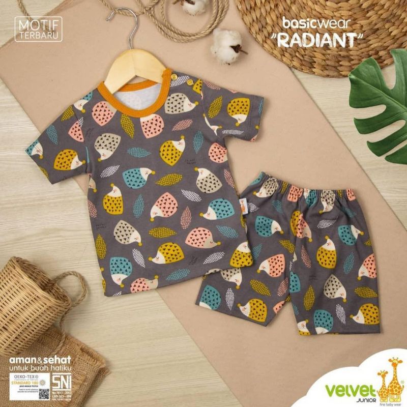 Setelan Baju Velvet Kancing Pundak Lengan Pendek Celana Pendek Pakaian Anak One Set By Mallpompaasi