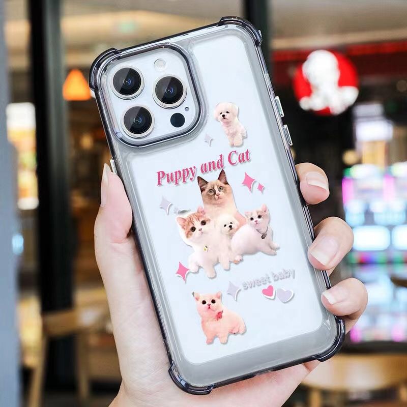 IPHONE Soft Shockproof Case Kompatibel Untuk Iphone11 14 13 12 Pro XS Max X XR 7+8 6 6S Plus Casing Kucing Lucu Transparan TPU Unik Tombol Cover Pelindung Kamera