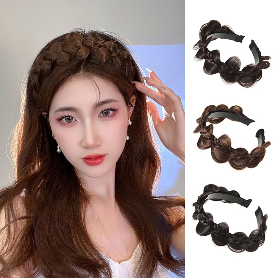 Wig Korea Kepang Bando Gadis Twist Alami Wig Rambut Band Aksesoris Rambut