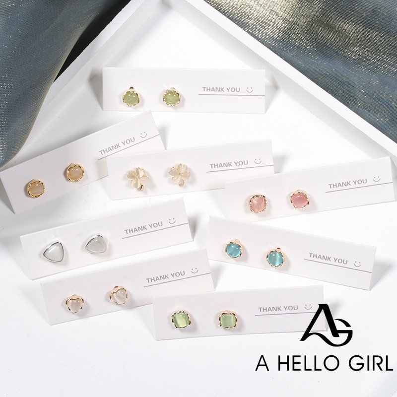 Japanese and Korean new S925 Sterling Silver Needle Dangler Heart-shaped Cat's Eye Earrings Set INS Fashion Simple and Compact Geometric Eardrop Accessories Jewelry Gifts