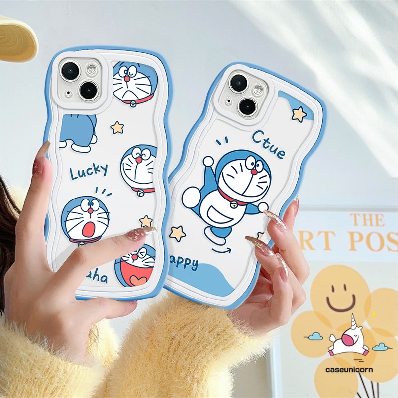 Case Pasangan Kartun Doraemon Kompatibel Untuk iPhone 7Plus 13 12 11 14 Pro Max XR 6 8 6s 7Plus XS X Max14 Plus SE 2020 Ekspresi Kucing Yang Indah Tepi Bergelombang Casing Ponsel Tpu Lembut