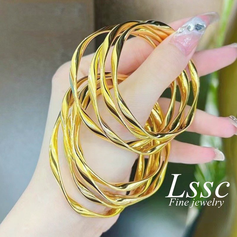 Gelang Titanium Wanita Anti Karat Mobius Tidak Beraturan Emas 18K Cantik Fashion Korea Bangle Aksesoris Perhiasan