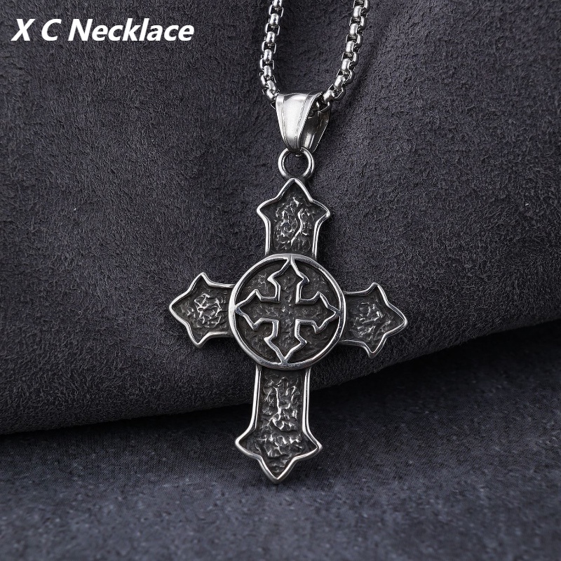 [X C Kalung] Baru Perak Hip Hop Punk Vintage Double Cross Pendant Kalung Untuk Pria Dan Wanita Festival Hadiah Perhiasan