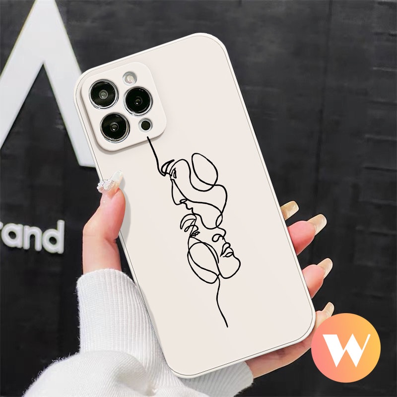 Casing Ponsel Motif Sisi Wajah Geometri Abstrak Seni Sederhana Kompatibel Untuk IPhone 7Plus 11 12 13 14 Pro Max 8 6S 6 7 Plus X XR XS Max SE 2020 Ilustrasi Tepi Lurus Soft Cover