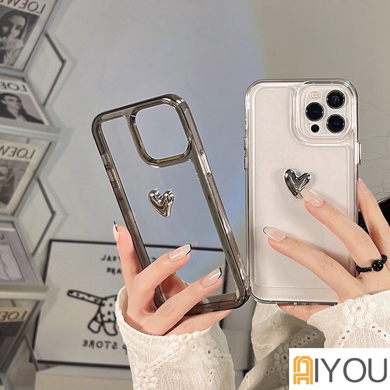 IPHONE Kartun 3D Plating Cinta Hati Beruang Casing Transparan Untuk Iphone14 13 Pro Max11 12 X XR XS 7 8 Plus Shockproof Bening Keras PC Cover