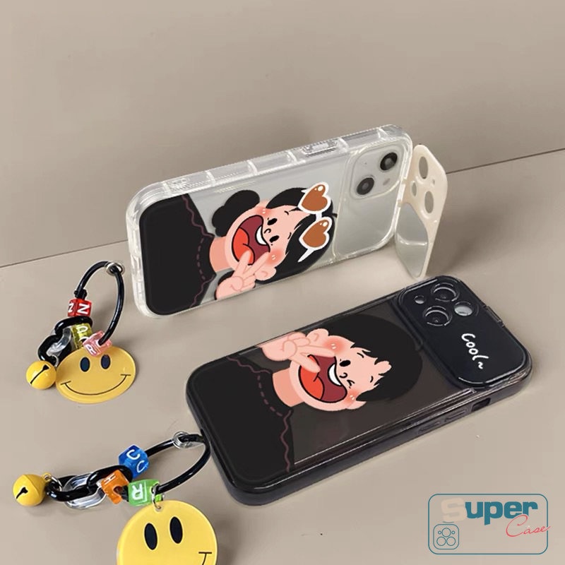 IPHONE 3d Gelang Kartun Smiley Case Kompatibel Untuk Iphone13 11 12 14 Pro MAX XR 7 8 14 Plus X XS MAX SE Lucu Kreatif Flip Make Up Cermin Cowok Cewek Shockproof Lembut Pasangan Cover