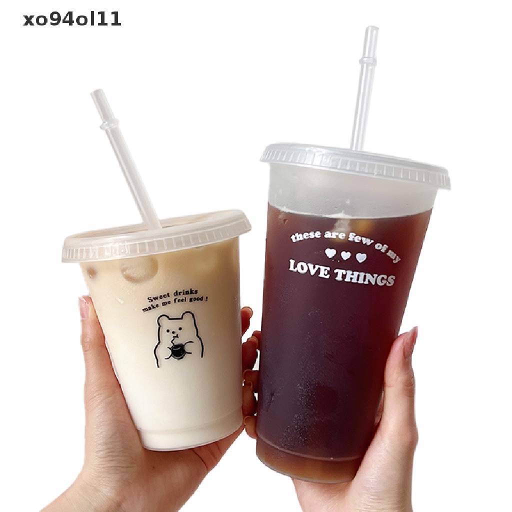 Xo Botol Air Minum Untuk Kopi Jus Susu Teh Kawaii Gelas Dingin Plastik Dengan Tutup Sedotan OL