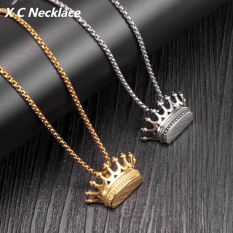 [X C Kalung] Emas &amp; Perak Hip Hop Vintage Mahkota Titanium Steel Liontin Pria Dan Wanita Kalung Fashion Perhiasan