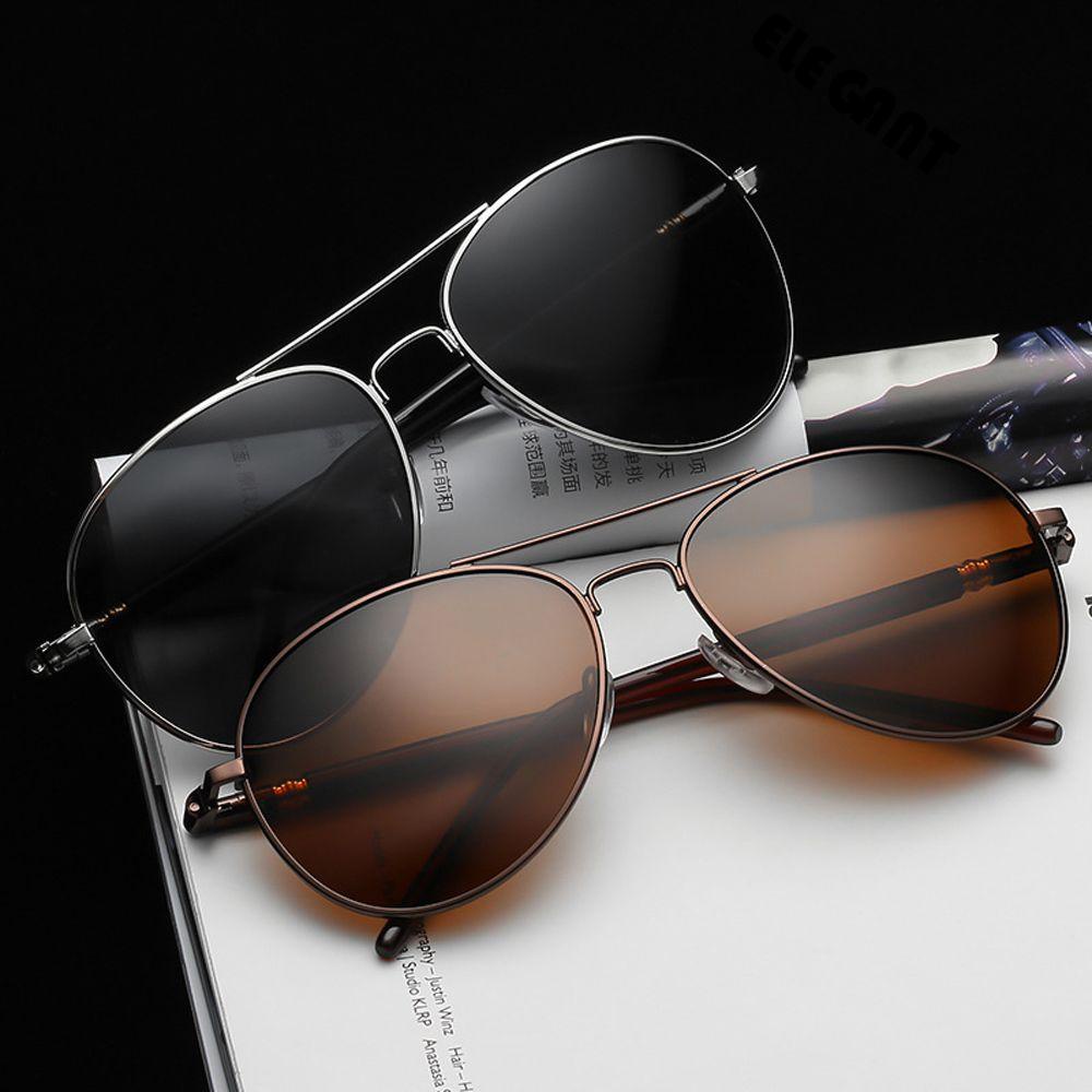 [Elegan] Pria Kacamata Hitam Street shot Vintage Vision Care Bingkai Logam Mengemudi Polarized Eyewear