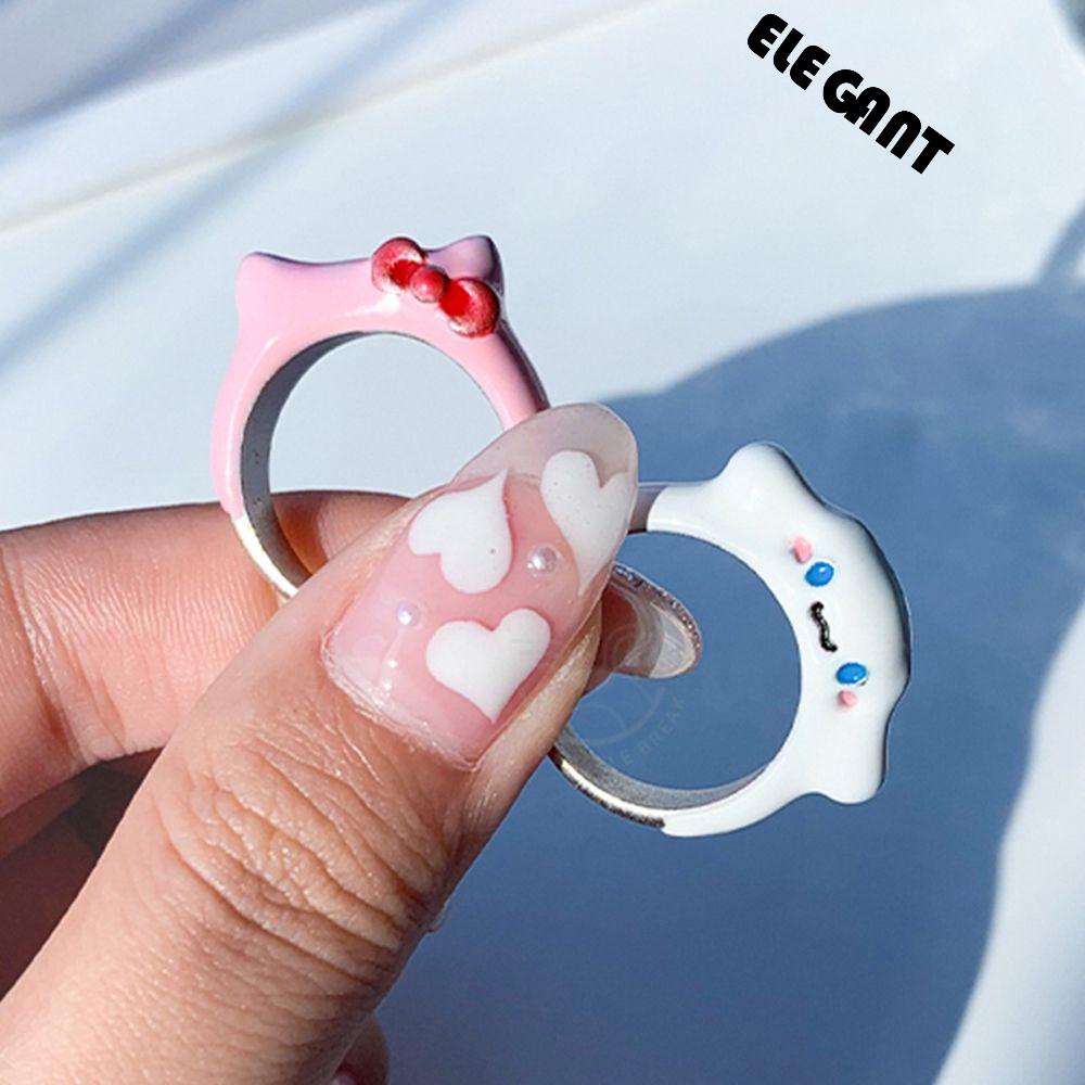 [Elegan] Wanita Pembukaan Cincin Manis Dapat Disesuaikan Untuk Perempuan Enamel Drip Minyak Busur Jari Perhiasan