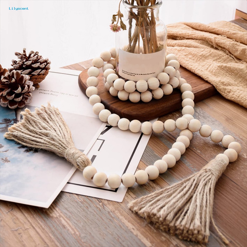 Lilyscent Burr-free Bead Pendant Perlengkapan Rumah Jumbai Manik Kayu Dekorasi Liontin Rustic