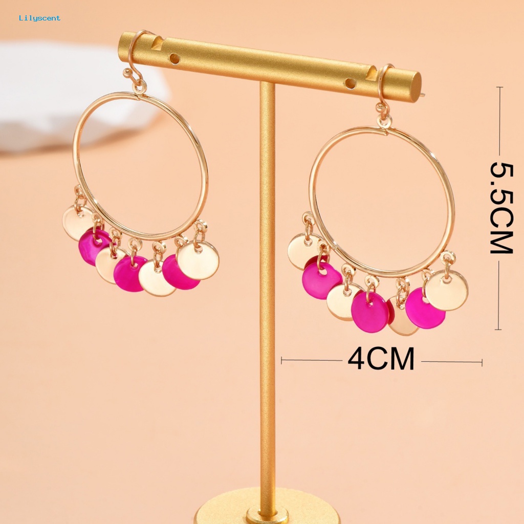 Lilyscent 1pasang Ringan Menjuntai Anting Fashion Perhiasan Logam Bulat Liontin Kait Anting Golden