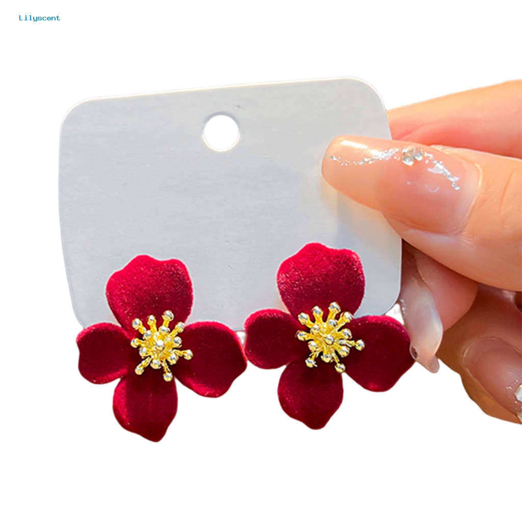 Lilyscent 1pasang Barang Fashion Drop Earrings Kostum Perlengkapan Merah Anggur Lucu Ear Studs Pendant