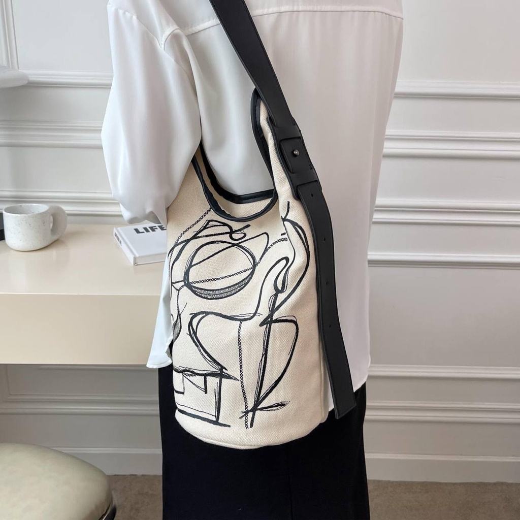 Tas Sekolah Kuliah Wanita Ransel ToteBag Ddung Ddung bag 뚱뚱 가방 Totebag Canvas Besar Selempang Slingb