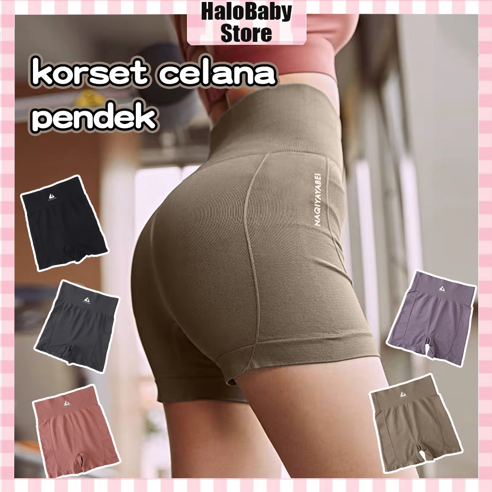 Halo Baby Celana Korset Pinggang Tinggi Legging Pendek/High Waist Boxer sport shorts Yoga Fitness