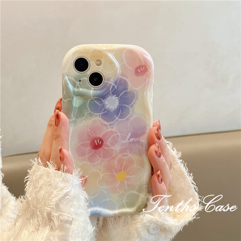 Kompatibel Untuk IPhone14 13 12 11 Pro Max8 7 6 6s Plus X Xr Xs Max SE 2020 Gaya Anak Perempuan Motif Bunga Warna-Warni Casing Ponsel Cream Soft Back Cover