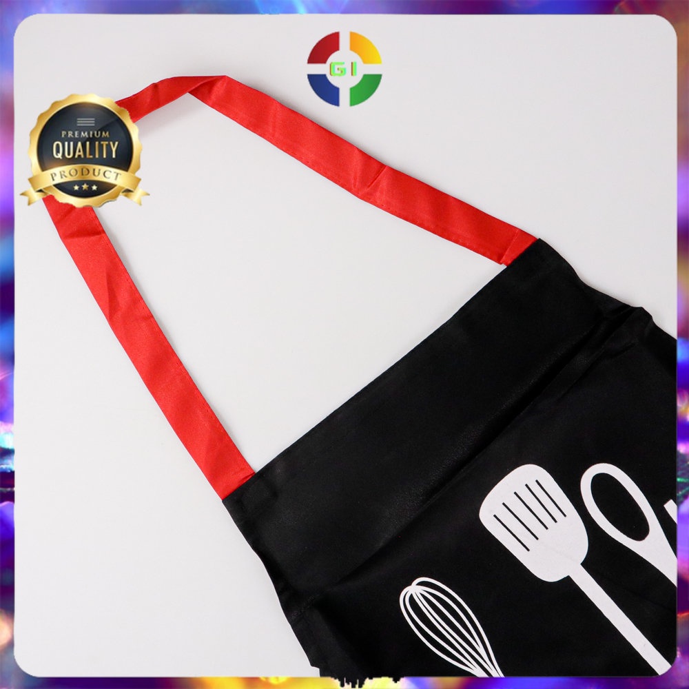 Celemek Apron Dapur Pria Wanit Model Kantung Black