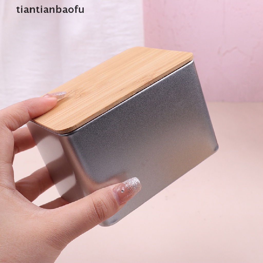 [tiantianbaofu] 1pc Kotak Besi Kosong Bulat Dengan Tutup Serat Kayu DIY Candy Storage Box Boutique