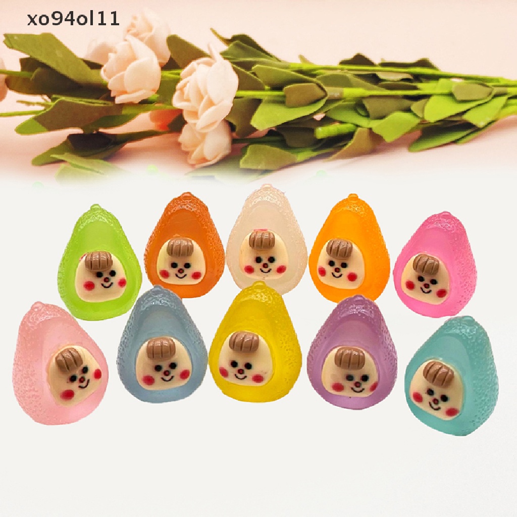 Xo 2Pcs Alpukat Bercahaya Duomei Ornamen Mini Kartun Buah Boneka Mikro Lanskap Dekorasi Rumah Boneka Miniatur Mainan OL