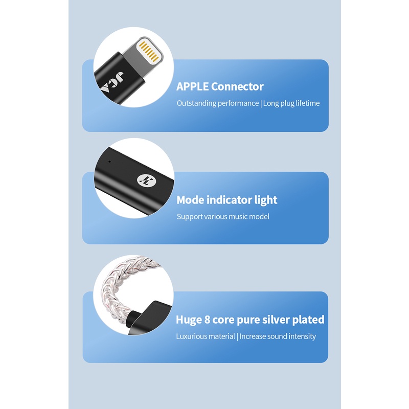 Jcally JM60 JM60L USB Type-C/Lighting To 3.5mm Adapter Cable Untuk Android IOS Hi-res Earphone Adapter Digital Audio AMP DAC