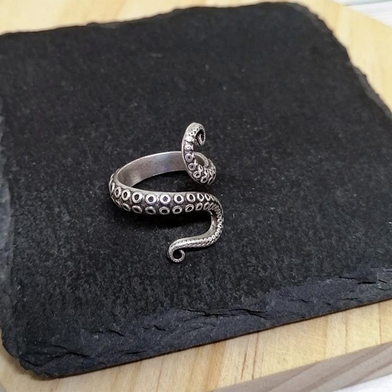 Unik Punk Gurita Cumi Cinta Hati Pembukaan Cincin Untuk Wanita Pria Trendi Hitam Hewan Hip Hop Jari Cincin Pesta Perhiasan Hadiah