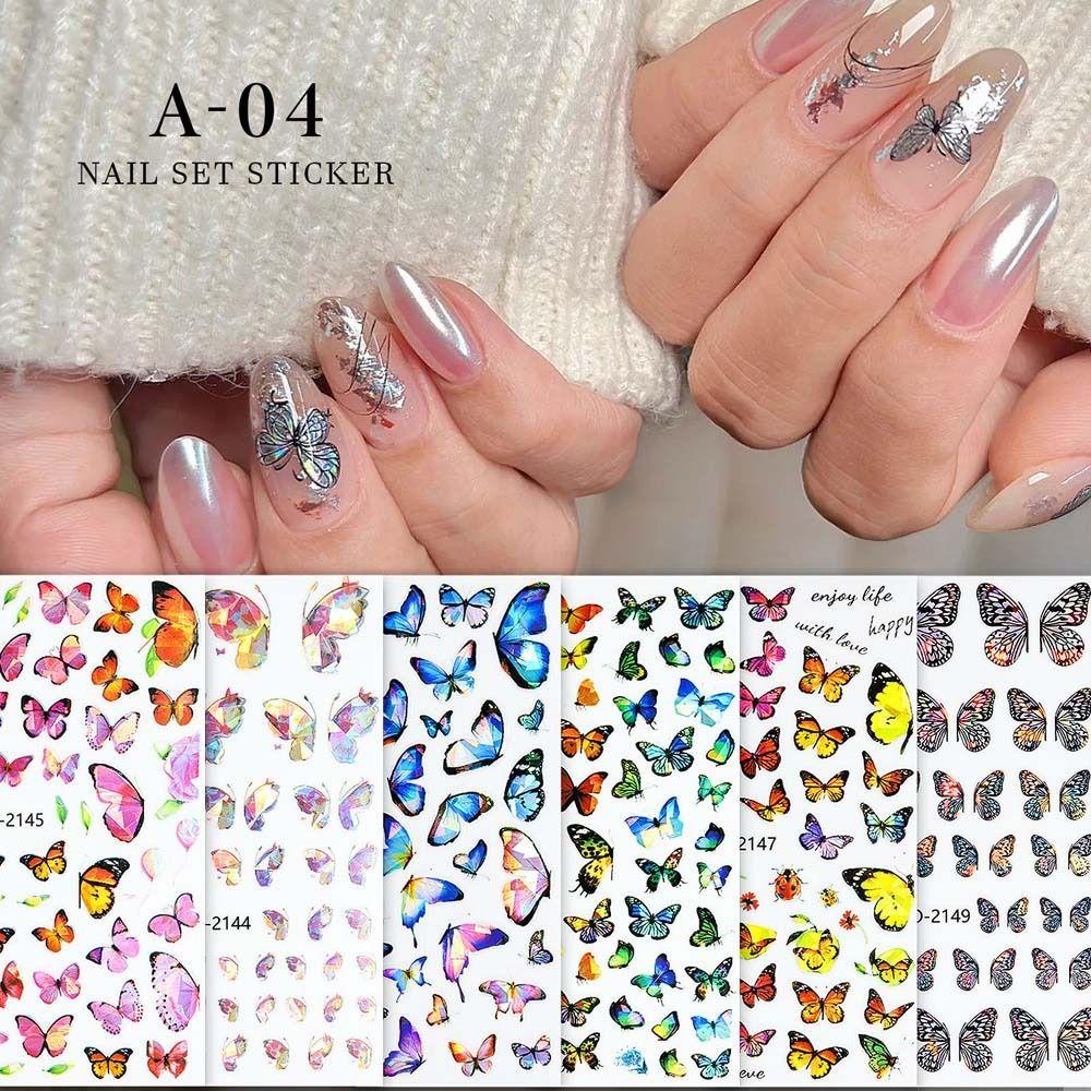 Agustina Stiker Kuku Kupu-Kupu Fashion Ins Style Moon Bronzing Butterfly Self Adhesive Flame Nail Dekorasi