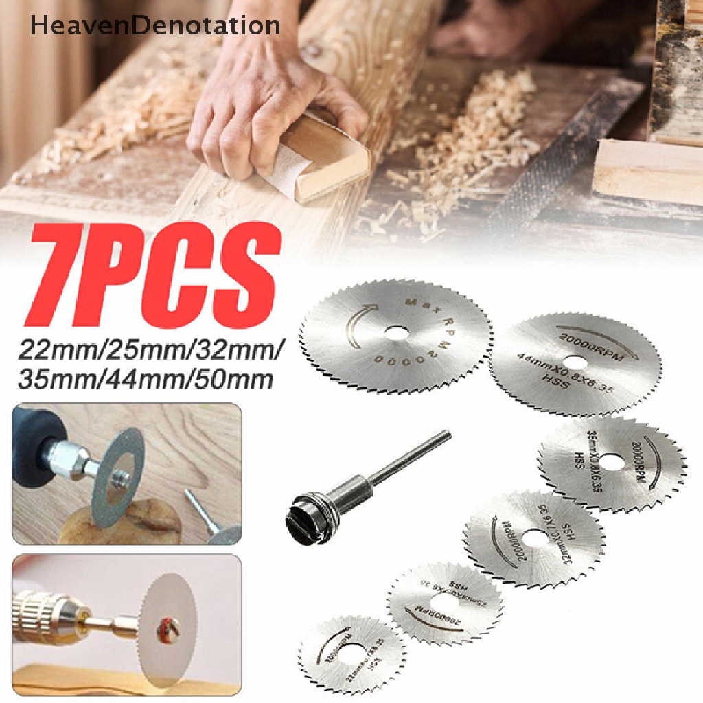 [HeavenDenotation] 7pcs Cutg Discs Mandrel HSS Rotary Circular Saw Blades Alat Cutoff Set HDV