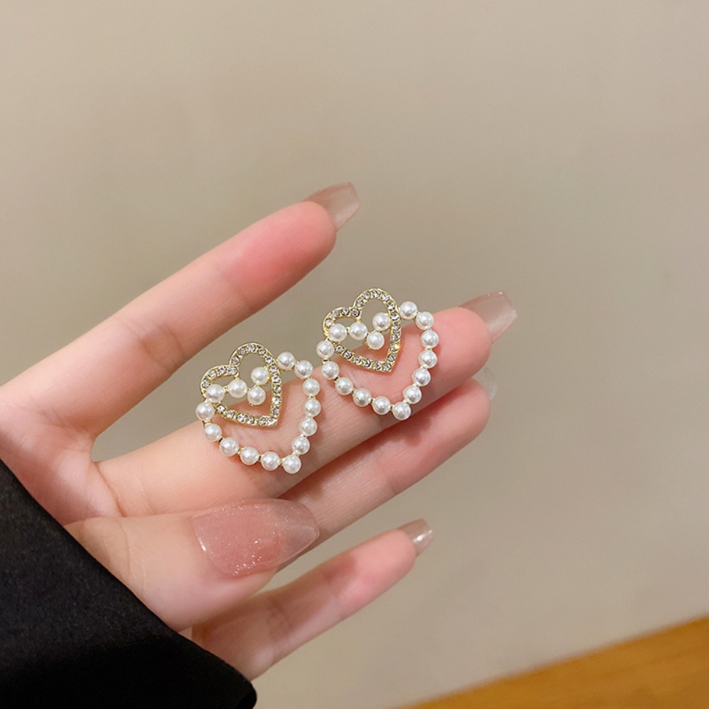 Deartiara Korea Fashion Retro Cinta Ganda Anting Mutiara Imitasi INS Gaya Kecil Anting Serbaguna Perempuan