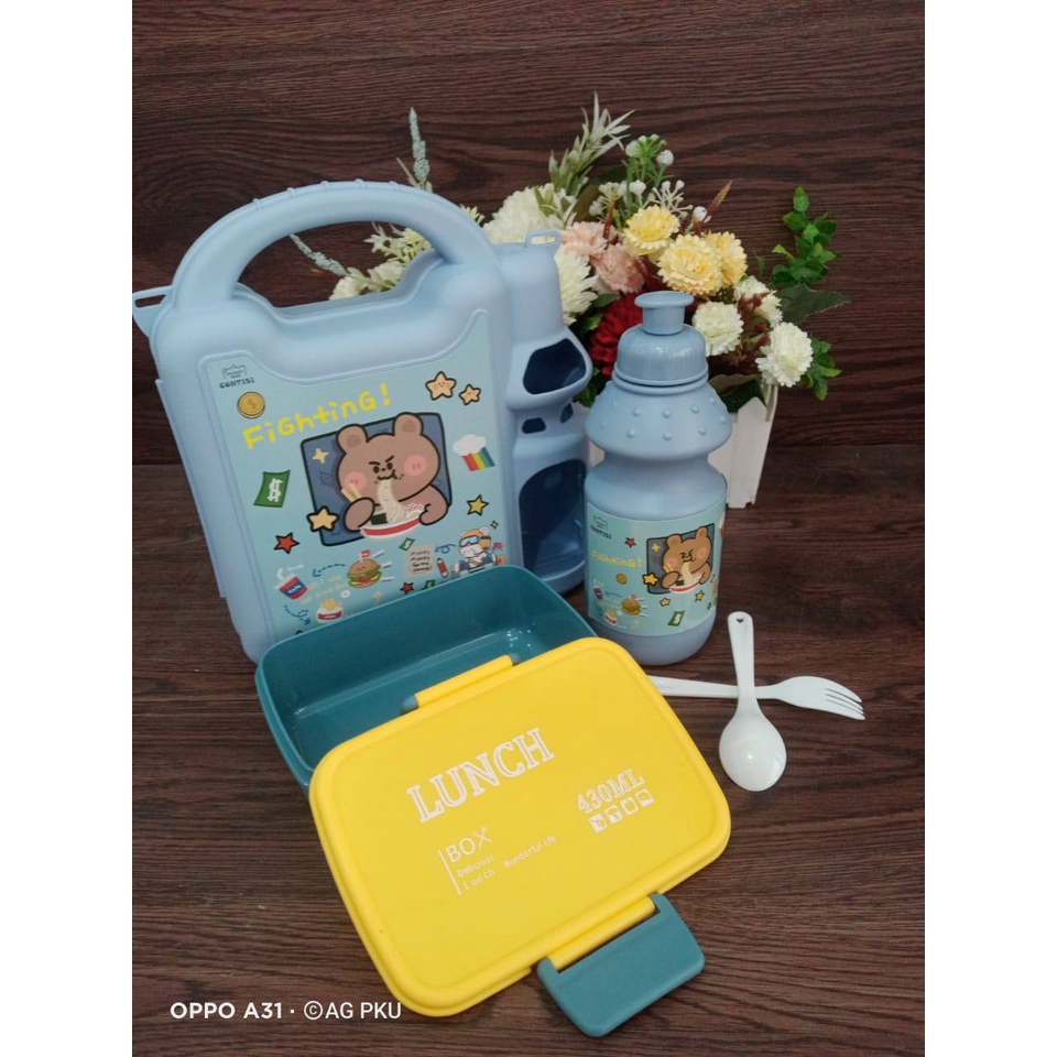 Kotak Bekal Koper / Tas Bekal Set anak  karakter / Lunch Box Kids Tempat bekal anak ISTANAONLINEKU