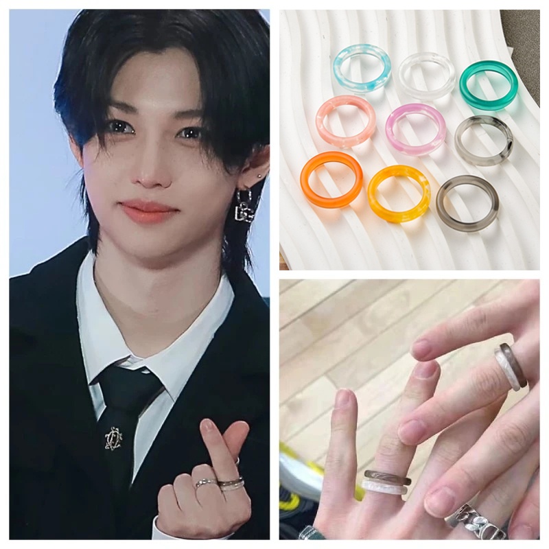 1 Pc Retro Resin Sederhana Cincin Korea Trendi Jari Cincin Warna-Warni Gradien Transparan Cincin Smudge-dyed Round Rings Y2K Wanita Aksesoris Fashion