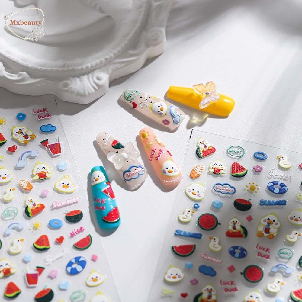 Mxbeauty Kartun Stiker Kuku Gaya Graffiti Perekat Diri Hewan Domba Bunga Nail Art Dekorasi