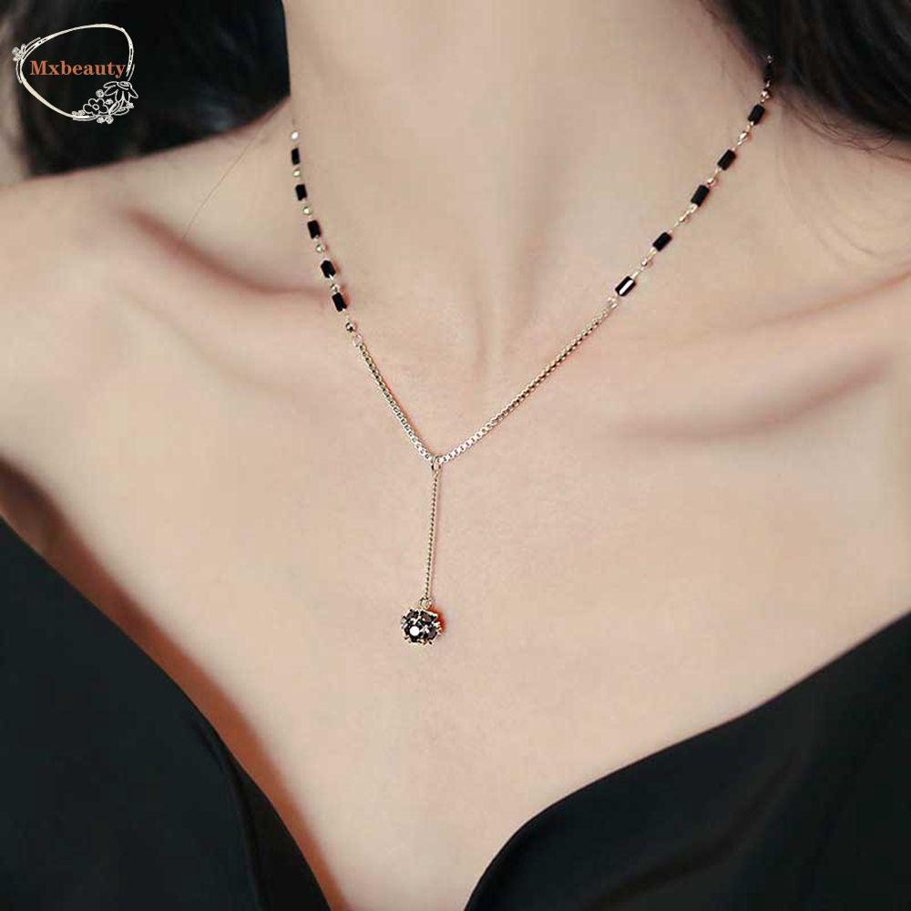 Mxbeauty Kalung Emas Retro Sederhana Rantai Klavikula Wanita Kalung Dimond Perhiasan Hadiah Rumbai Liontin Gaya Korea Kalung