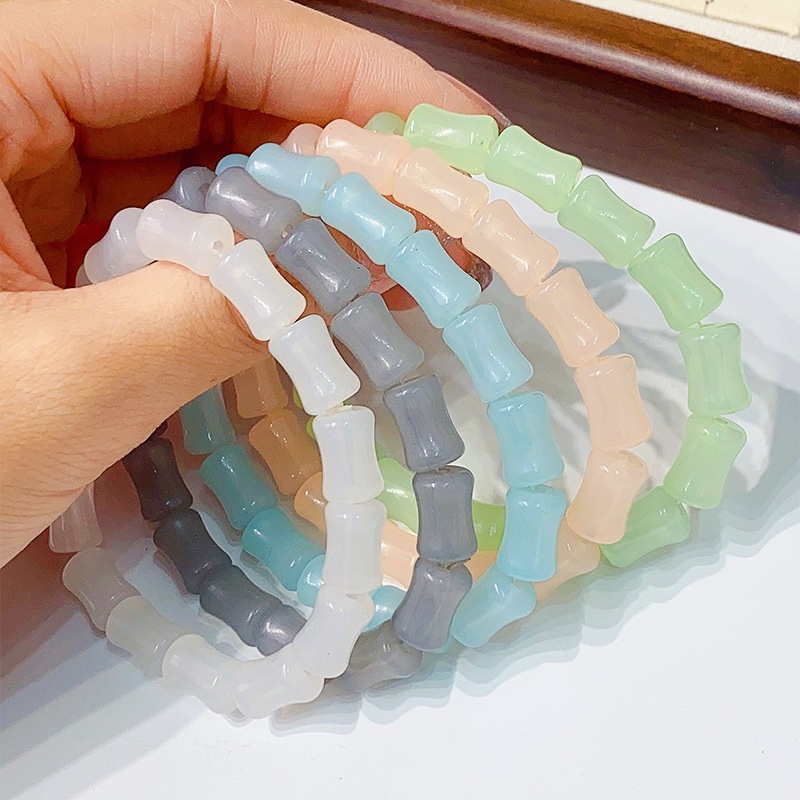 Gelang Manik-Manik Bentuk Sambungan Bambu Giok Hijau Es Alami/Bangle Pesona Warna Jelly Sederhana/Perhiasan Gaya Cina Minimalis Elegan