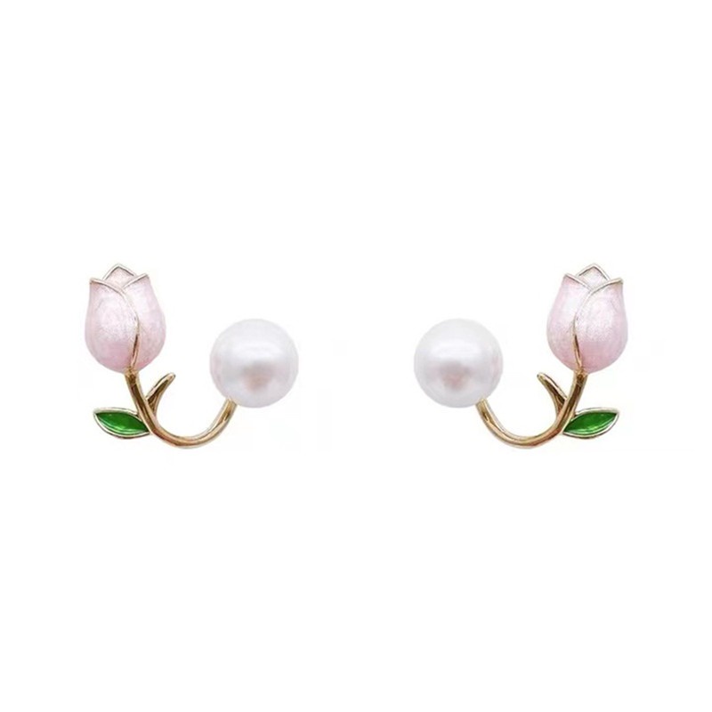 [AYBX] Anting Tulip Merah Muda Anting Tulip Segar Kecil Desain Rasa Kepribadian Sebelum Dan Sesudah Memakai Anting Mutiara Pengharum Tulip