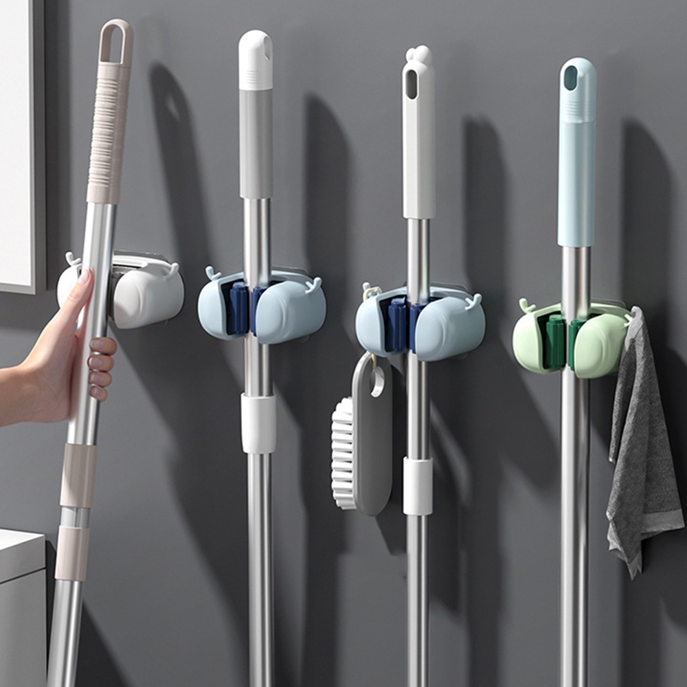 Multifungsi Mop Holder Dengan Kait Dipasang Di Dinding Gratis Punch Mop Sapu Klip Tanduk Kartun Hemat Ruang Kamar Mandi Rak Penyimpanan Perlengkapan Organizer Rumah Tangga