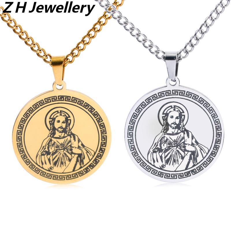 Z H Perhiasan Hip Hop Rock Stainless Steel Yesus Kristen Liontin Untuk Pria Dan Wanita Fashion Baja Titanium Kalung Retro Punk Aksesoris Pesta