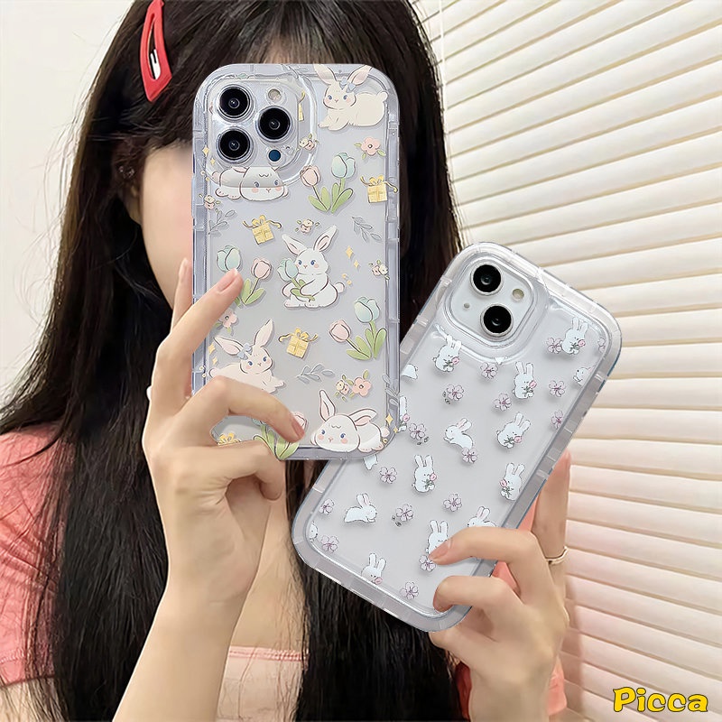 Fresh Flowers Case Redmi 12C 10C 9 10A A1 9T 10 9A 9C NFC Redmi Note8 9 Note10s Note 11 10s 11s 10 9 Note10 11 POCO F4 Kartun Lucu Kelinci Bening Shockproof Airbag Penutup Bunga