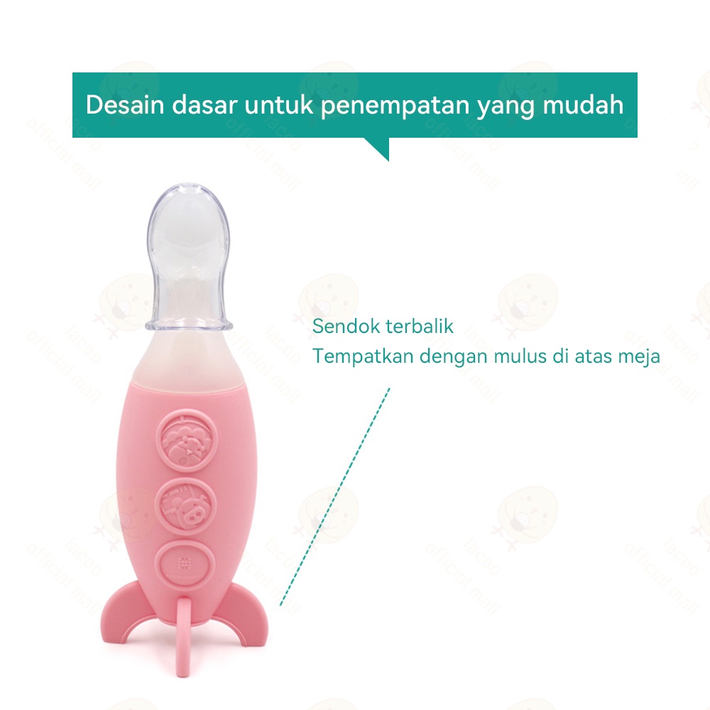 Lacoo Botol dot bayi anak silicone Botol sendok makan bayi 90ML bottle spoon BPA FREE