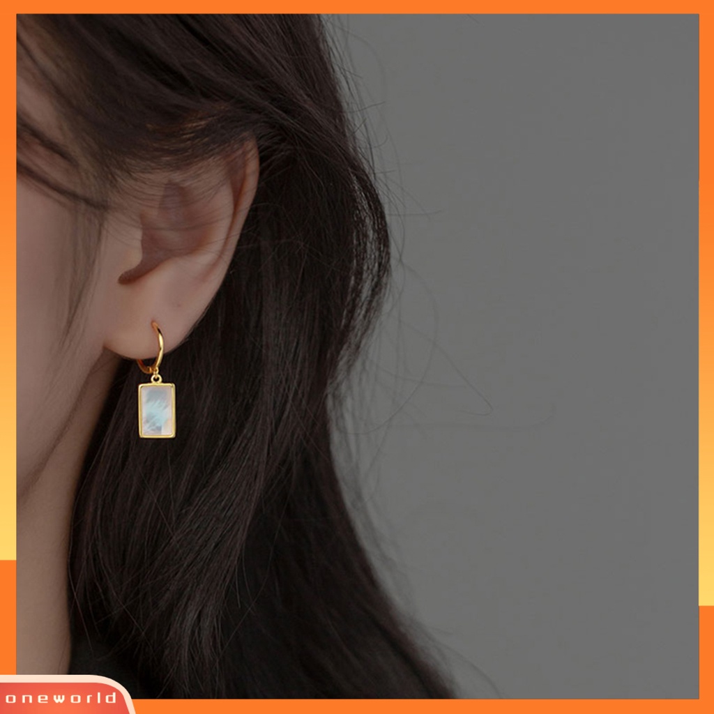 [ONE] 1pasang Wanita Huggie Earrings Anti Alergi Luster Geometris Bentuk Oblong Warna Kontras Dekorasi Telinga Stainless Colorfast Lady Hanging Earrings Ear Jewelry