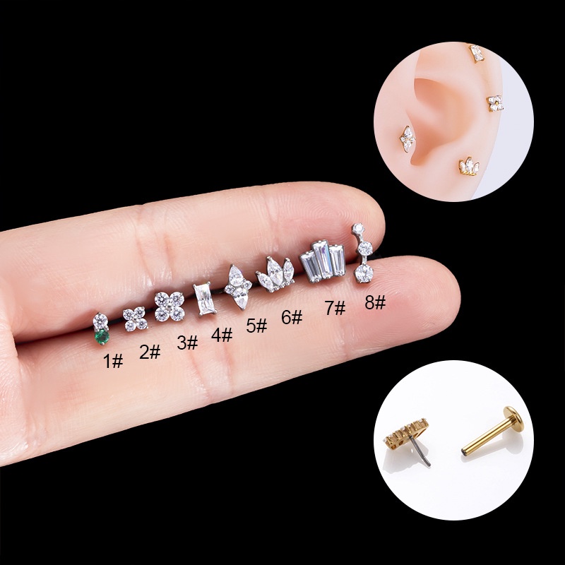 1biji G23 Titanium Surgical Steel Labret Stud Kepala Datar Tulang Rawan Anting Stud Hypoallergenic 16Gauge Helix 16Gauge Piercing