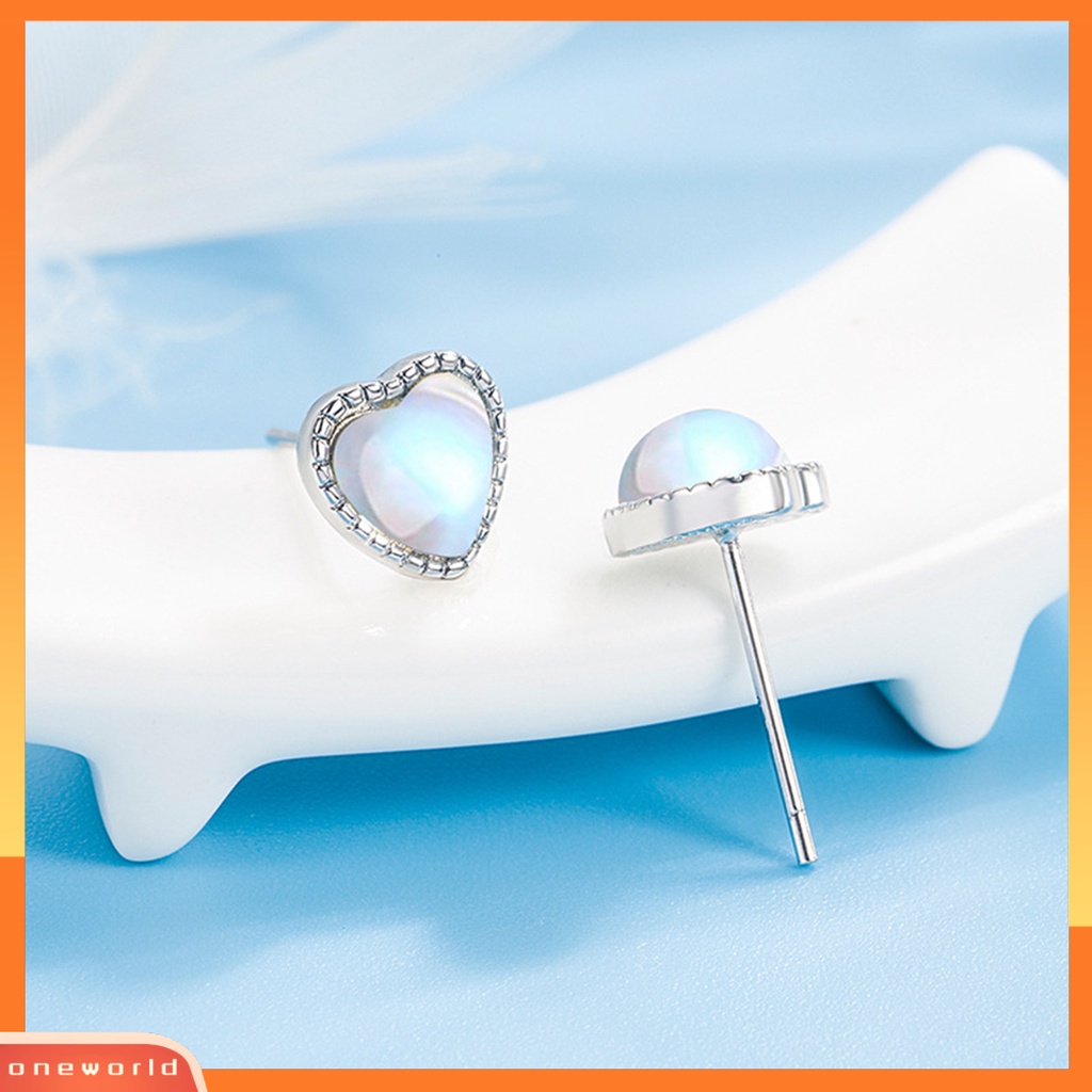 [EONE] 1pasang Ear Studs Dainty Elegan Temperamen Mini High Gloss Cinta Hati Faux Moonstone Wanita Anting Perhiasan Aksesoris