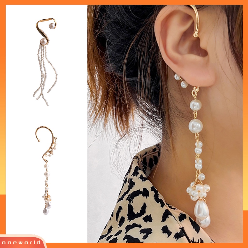 [EONE] 1pc Klip Telinga Berlebihan Temperamen Panjang Tidak Teratur Non Piercing Hias Hadiah Mutiara Imitasi Rumbai Liontin Anting Wanita Perhiasan Untuk Pesta