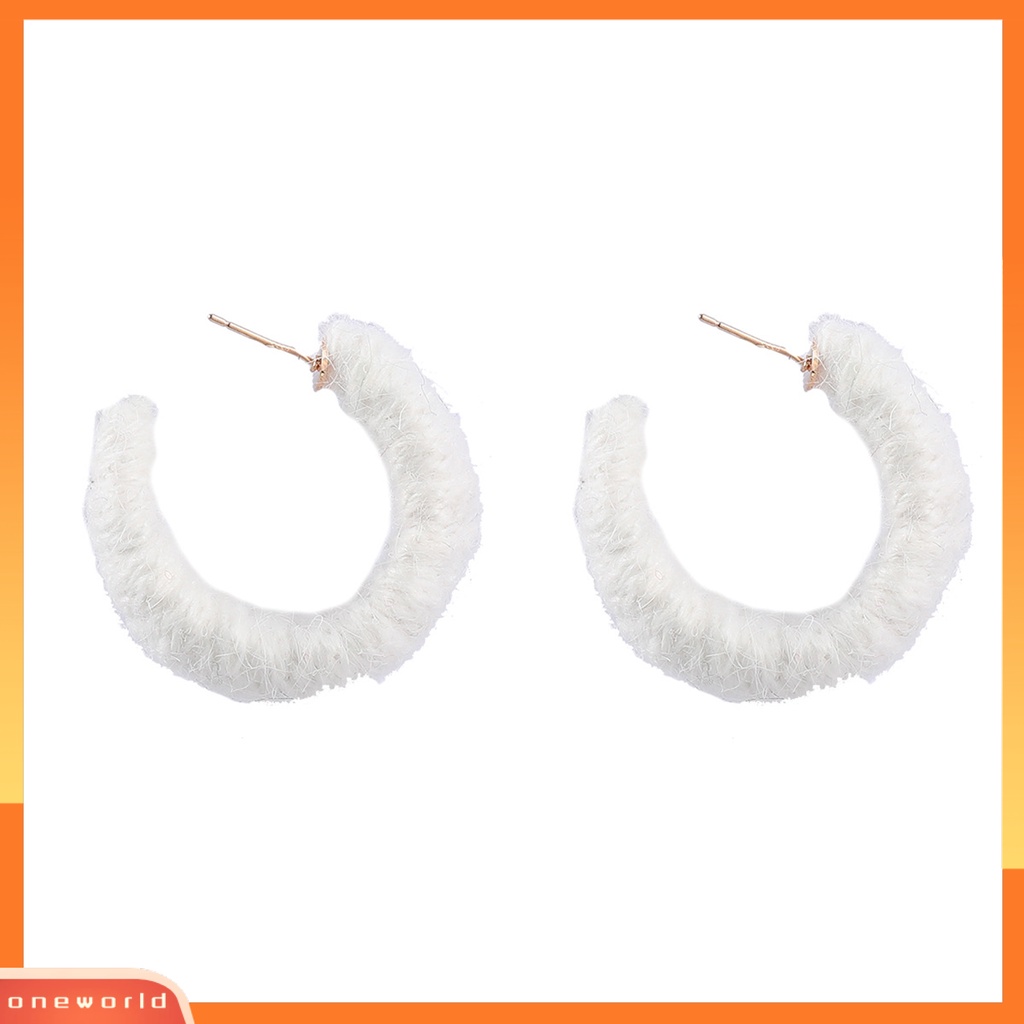 [EONE] 1pasang Anting Pejantan Berbentuk C- Handmade Benang Katun Dikepang Geometris Hadiah Musim Gugur Musim Dingin Warna Solid Setengah Hoop Wanita Anting-Anting Fashion Perhiasan