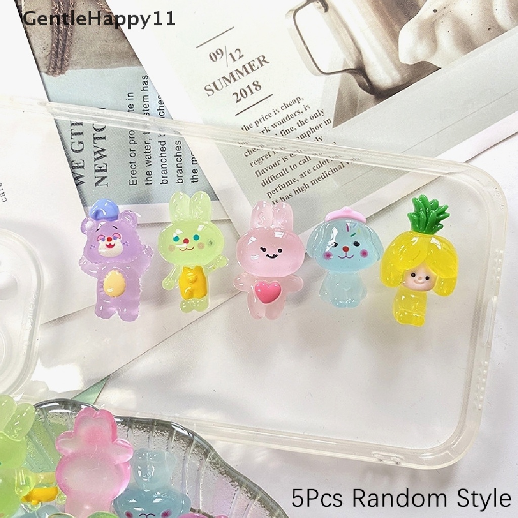 Gentlehappy 5Pcs Bercahaya Kartun Hewan Ornamen Kelinci Lucu Beruang Gambar Dekorasi Rumah DIY Phone Case Aksesoris id