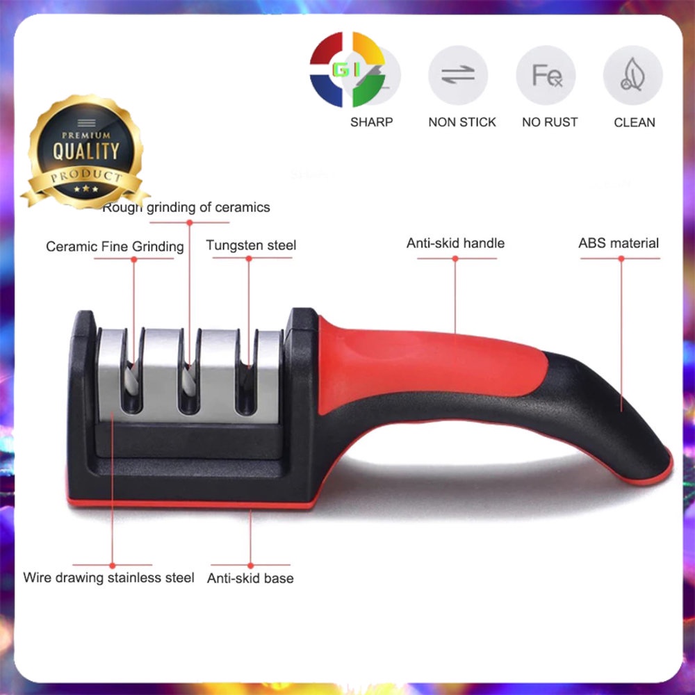 Pengasah Pisau Dapur Knife Sharpener 3 Slot Black