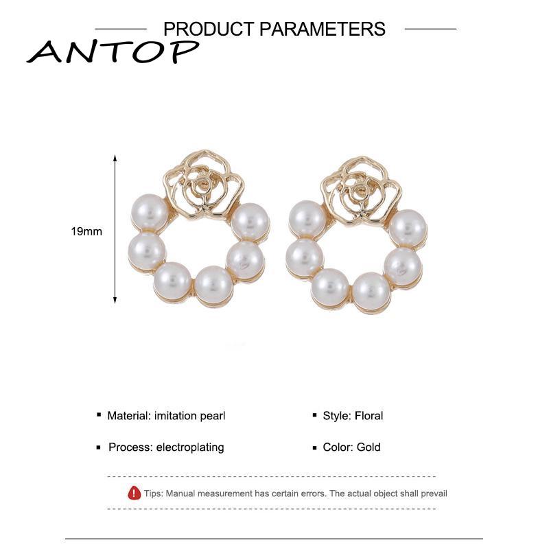 [antop] Wanita Temperamen Sederhana Anting Kecil S925 Perak Berongga Rose Pearl Earrings