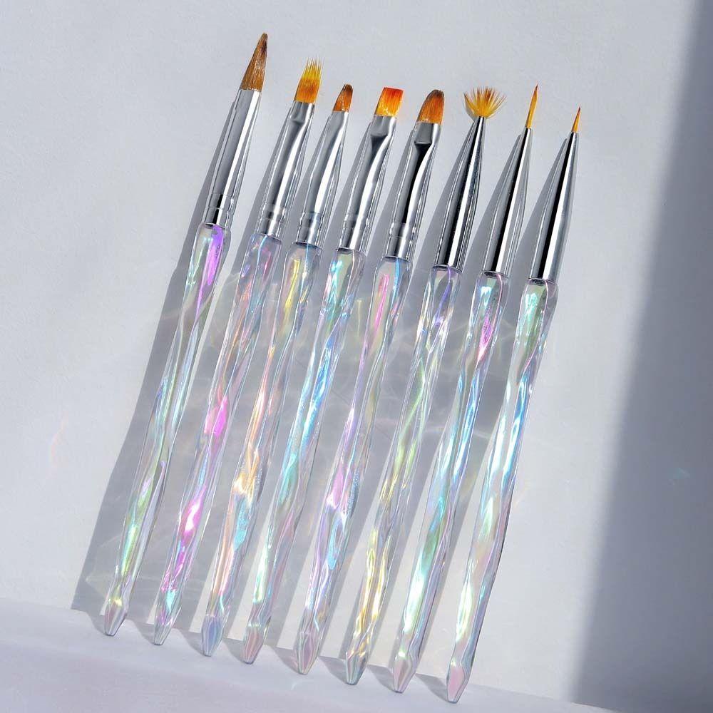 Needway Kuas Gambar Kuku Set Wanita 8 Pcs Desain Perancis Halo Patri 3D Tips Kuku Alat Manikur Garis Ultra-Tipis Gradien Pena Tarik Kawat Sikat Kuku