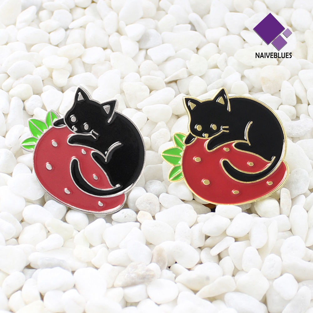 &lt; Naiveblues &gt; Wanita Lucu Kartun Liter Kucing Strawberry Enamel Pin Kerah Lencana