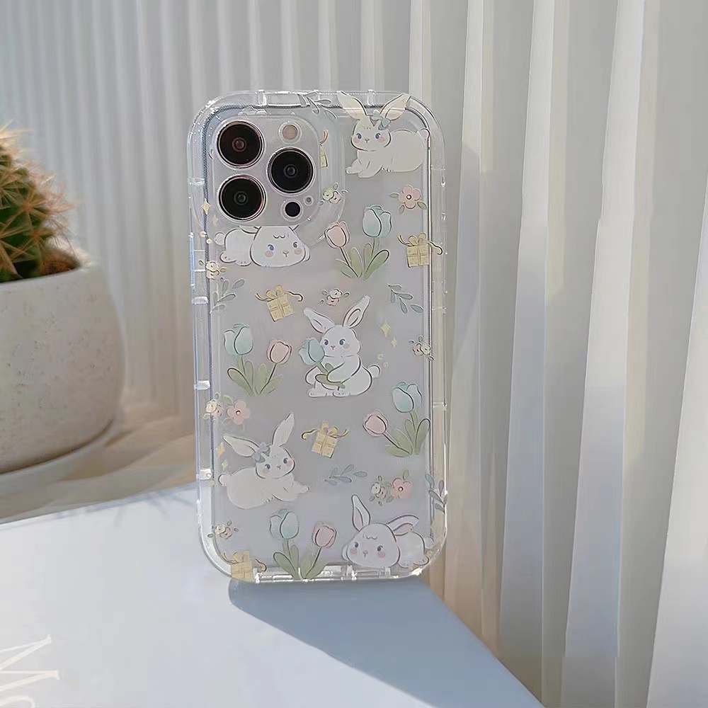 IPHONE Ins Kelinci Casing Ponsel Cocok Untuk Iphone11 14 14pro 14plus 13 13mini 13pro 13prm iPhone12 7Plus 8Plus Xr XS 13 12mini Pro Max Empat Sudut Casing Ponsel Transparan Tahan Guncangan