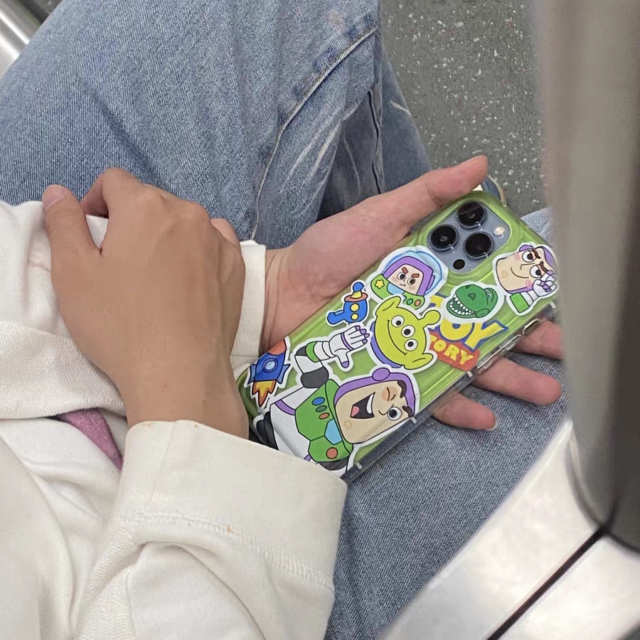 IPHONE Buzz Lightyear Casing Ponsel Cocok Untuk Iphone11 14 14pro 14plus 13 13mini 13pro 13prm iPhone12 7Plus 8Plus Xr XS 13 12mini Pro Max Empat Sudut Casing Ponsel Transparan Tahan Guncangan